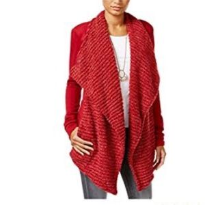 Lucky Brand Women's Draped Open-Front Cardigan Red Metallic Knit Sweater S